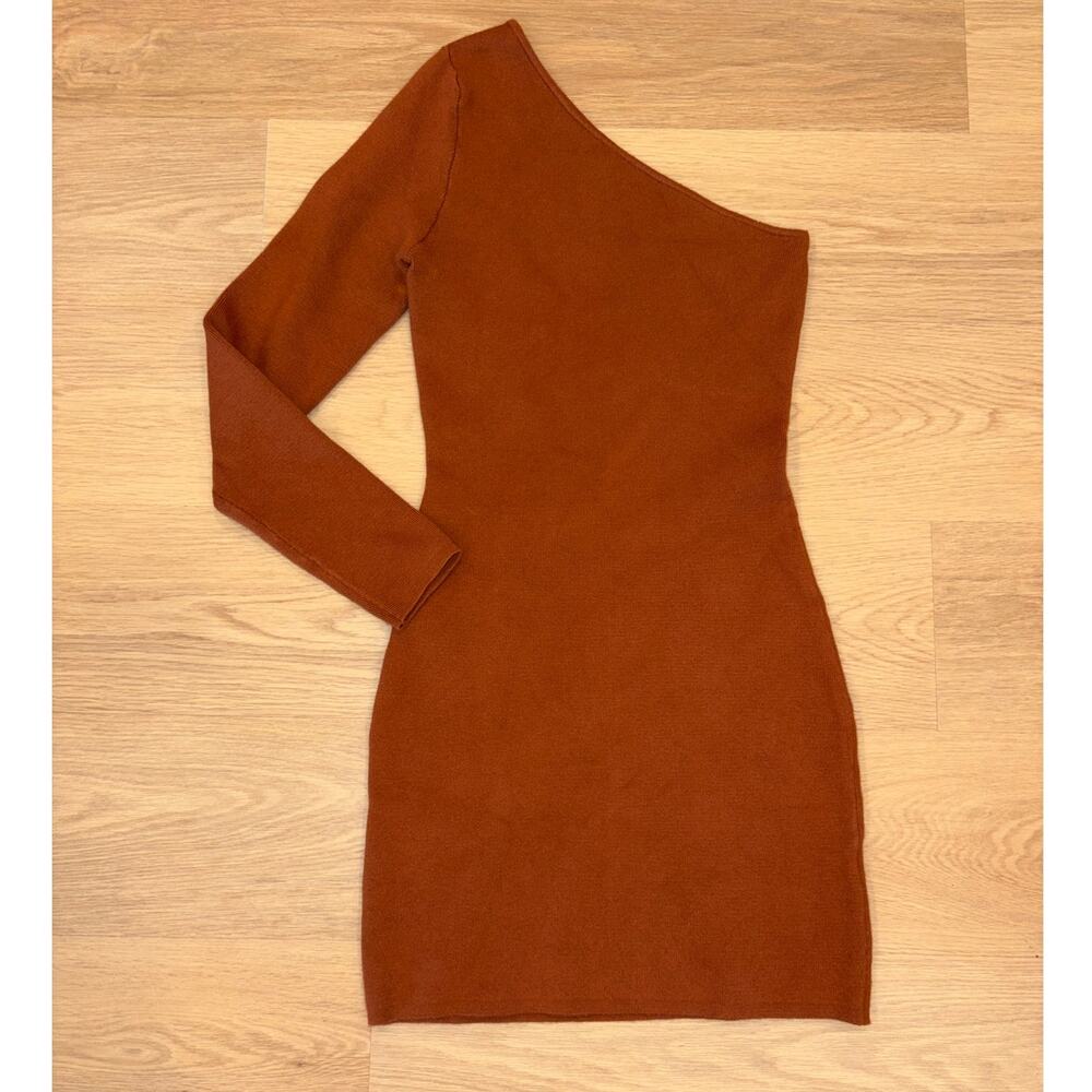 Abercrombie & Fitch one shoulder brown sweater dress womens size MT NWT